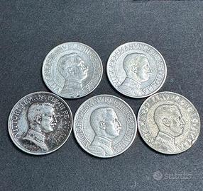 5 monete 1 lira quadriglia argento