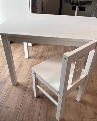 Ikea Tavolino 75x50 e 2 sedie legno bianco bimbi