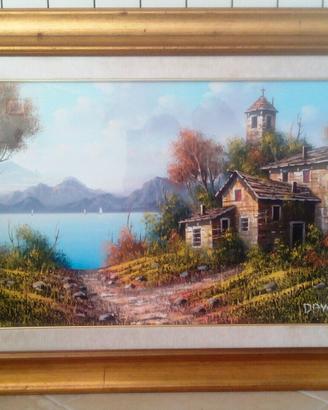 Quadro, dipinto ad olio su tela "Lago di Garda",