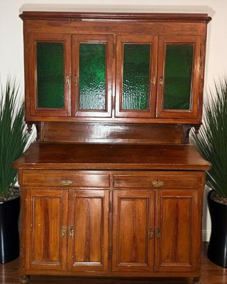 Splendida Credenza Antica a Doppio Corpo con Vetri