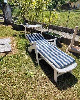 Lettino da giardino pieghevole con ruote e cuscino