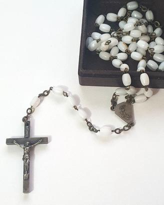 Antico Rosario Vergine Lourdes con grani bianchi