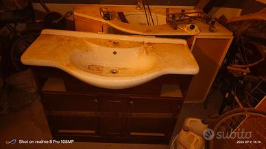  mobile bagno con marmo bianco in noce scuro 