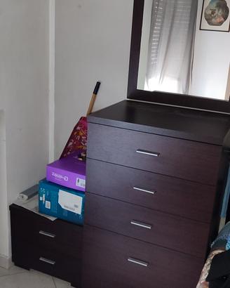 Cassettiera comò, specchio e comodino coordinati