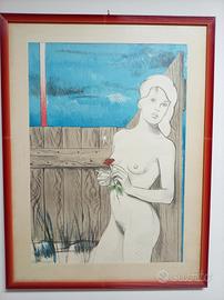 litografia kotellis orig. nudo di donna con rosa
