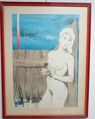 litografia kotellis orig. nudo di donna con rosa