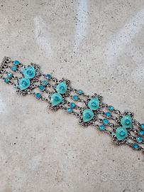 Bracciale Color Argento e Brillantini Turchesi