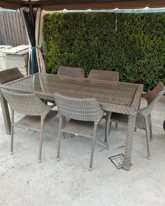 Tavolo e 6 poltrone in foglia di bambù OSMEN 