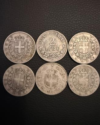 6 MONETE ARGENTO 2 LIRE