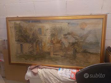 Enorme olio su tela noto pittore Cesare Monti