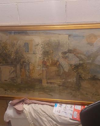 Enorme olio su tela noto pittore Cesare Monti