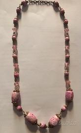 Collana vintage di Rodoniti burattati e Rosaline