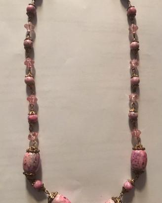 Collana vintage di Rodoniti burattati e Rosaline