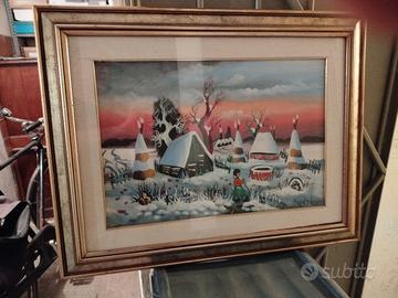 2 quadri naif  "paesaggi invernali"