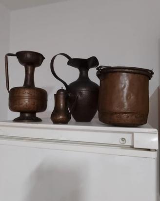 set tazzine peltro e vasetti in rame