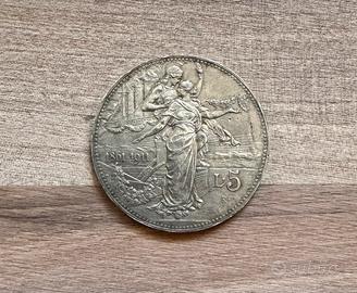 5 LIRE CINQUANTENARIO 1911 RARA