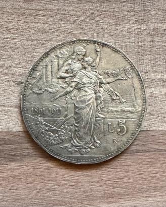 5 LIRE CINQUANTENARIO 1911 RARA