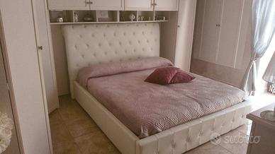 LETTO MATRIMONIALE CONTENITORE ECOPELLE BEIGE 