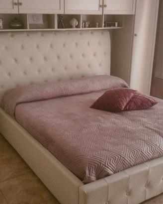LETTO MATRIMONIALE CONTENITORE ECOPELLE BEIGE 