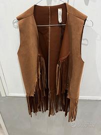 Gilet donna, ecopelle con frange, taglia M