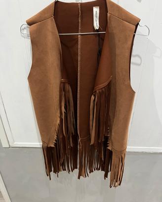 Gilet donna, ecopelle con frange, taglia M