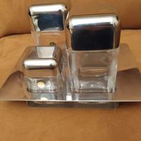 Set olio, aceto, sale e pepe in acciaio e cris