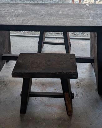 Set Tavolo in Legno Massiccio Rustico + 4 Sgabelli