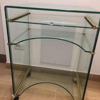 Mobiletto porta pc vetro e ottone su ruote