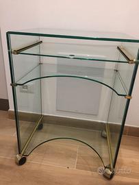 Mobiletto porta pc vetro e ottone su ruote
