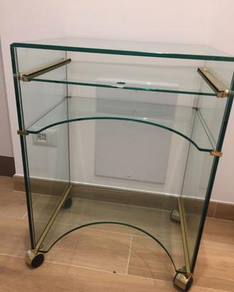 Mobiletto porta pc vetro e ottone su ruote