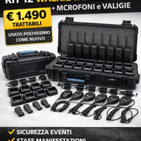 12 Walkie Talkie PMR446 + Microfoni + Valigie Pro