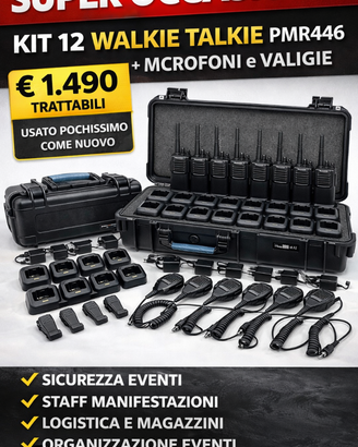 12 Walkie Talkie PMR446 + Microfoni + Valigie Pro