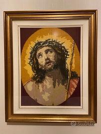 Quadro ricamato a mezzo punto raffigurante Gesù