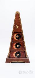 Minicassettiera in Legno Piramide Sole Luna Etnico