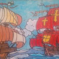 PANNELLO CON PIASTRELLE  CERAMICA DECORATE A MANO