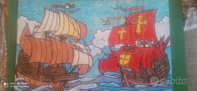 PANNELLO CON PIASTRELLE  CERAMICA DECORATE A MANO