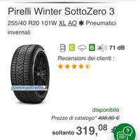 4 gomme Pirelli winter sottozero 3 255/40/R20 101W