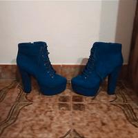 Scarpe Stivaletti con tacco e lacci blu