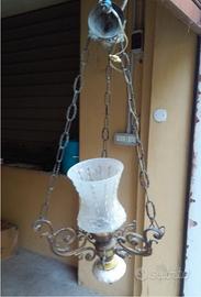 Lampadario in Ottone, Ceramica e Vetro