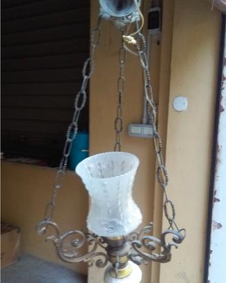 Lampadario in Ottone, Ceramica e Vetro