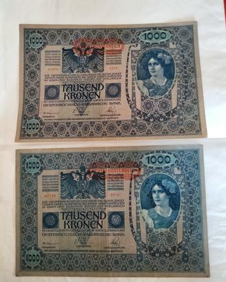 2 banconote 1000 corone austriache-sovrascritta 