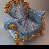 2 Poltrona Barocca con Struttura in Legno Dorato