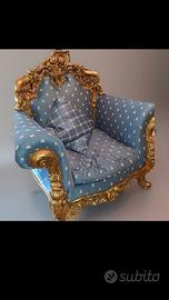 2 Poltrona Barocca con Struttura in Legno Dorato