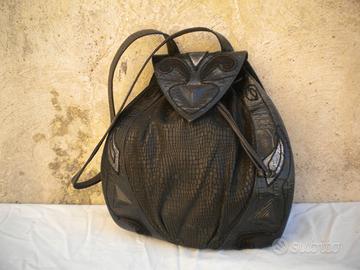 Borsa donna vintage tracolla pelle e camoscio nera
