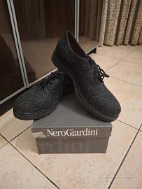 Scarpe Derby Nero Giardini Donna con glitter