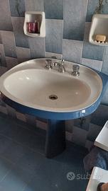Set bagno vintage blu anni '80 (lavabo, bidet, WC)