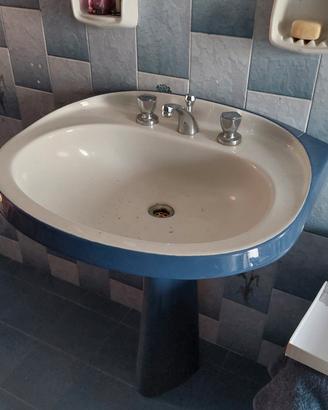 Set bagno vintage blu anni '80 (lavabo, bidet, WC)