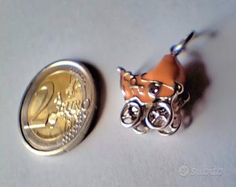 Carrozzina Vintage in Argento 925 e Smalto Rosa