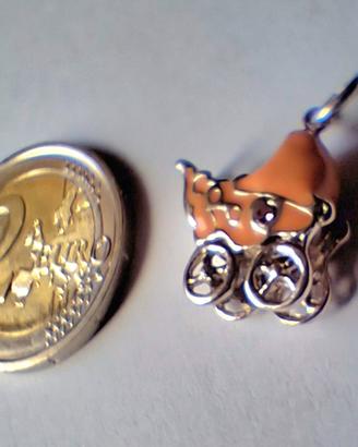 Carrozzina Vintage in Argento 925 e Smalto Rosa