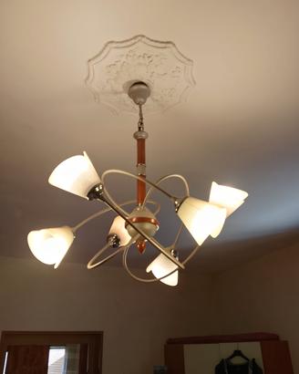 lampadario tulipani in legno e metallo 